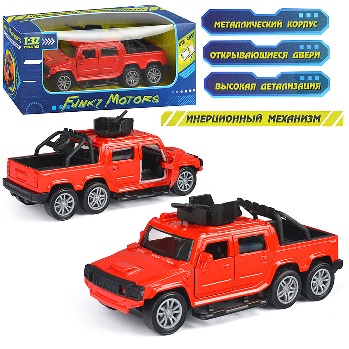 Красная инерционная машинка Горный пикап die-cast,1:32, открывающиеся двери Красная инерционная машинка Горный пикап die-cast,1:32, открывающиеся двери