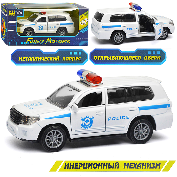 Белая инерционная служебная машинка Кроссовер die-cast,1:32, открывающиеся двери Белая инерционная служебная машинка Кроссовер die-cast,1:32, открывающиеся двери