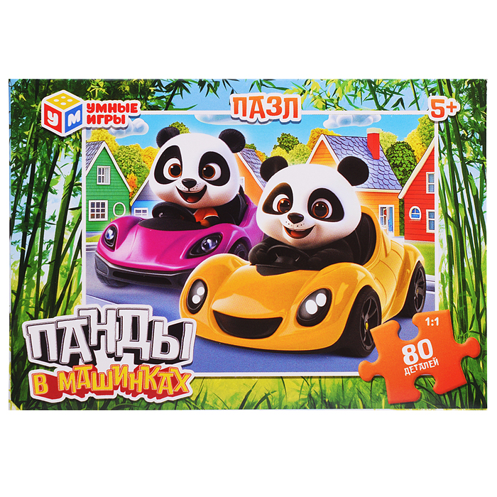 Пазлы 80 "Панды в машинках"