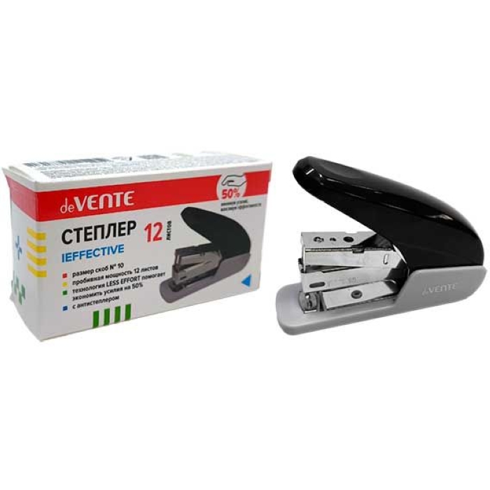 Степлер "IEffective" № 10 (мощность 12 листов, глубина скрепления 35 мм) пластиковый, черный