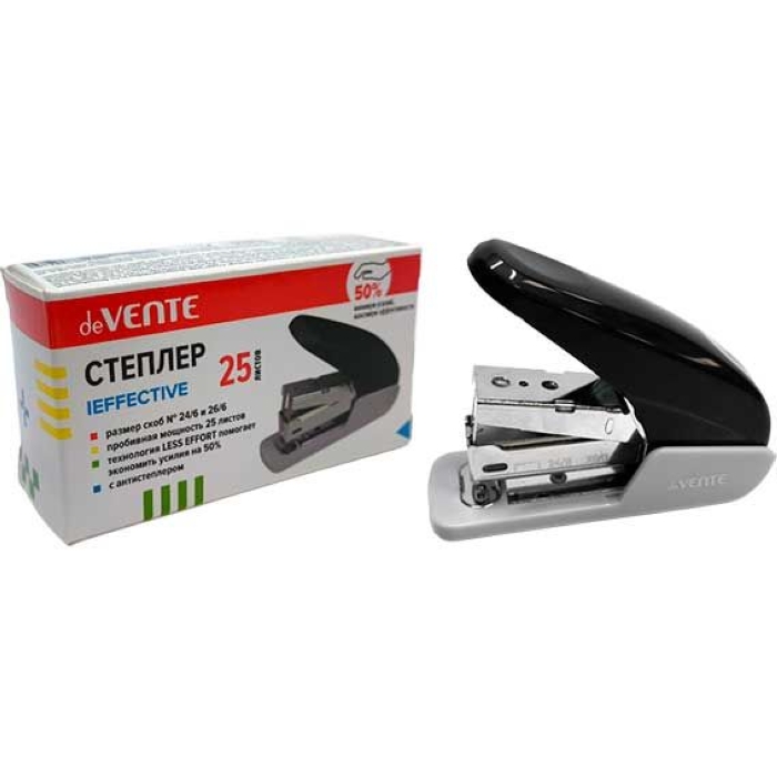 Степлер "IEffective" № 24/6&26/6 (мощность 25 листов, глубина скрепления 40 мм) пластиковый, черный