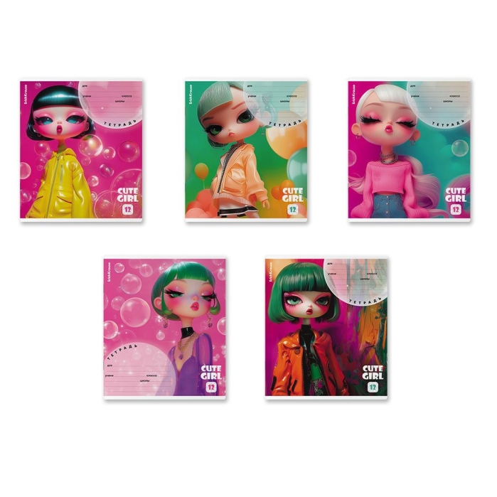 Тетрадь 12л. клетка "Bubble Girl" выборочный УФ-лак