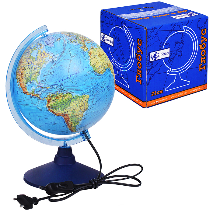 Глобус Земли физико-политический 210мм с подсветкой Классик Евро Глобус Земли физико-политический 210мм с подсветкой Классик Евро