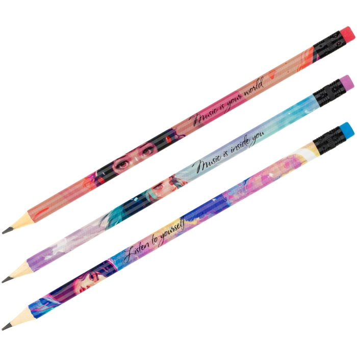 Карандаш ч/г "Girls and music" HB, заточен., с печатью, с ластиком, ассорти, туба 