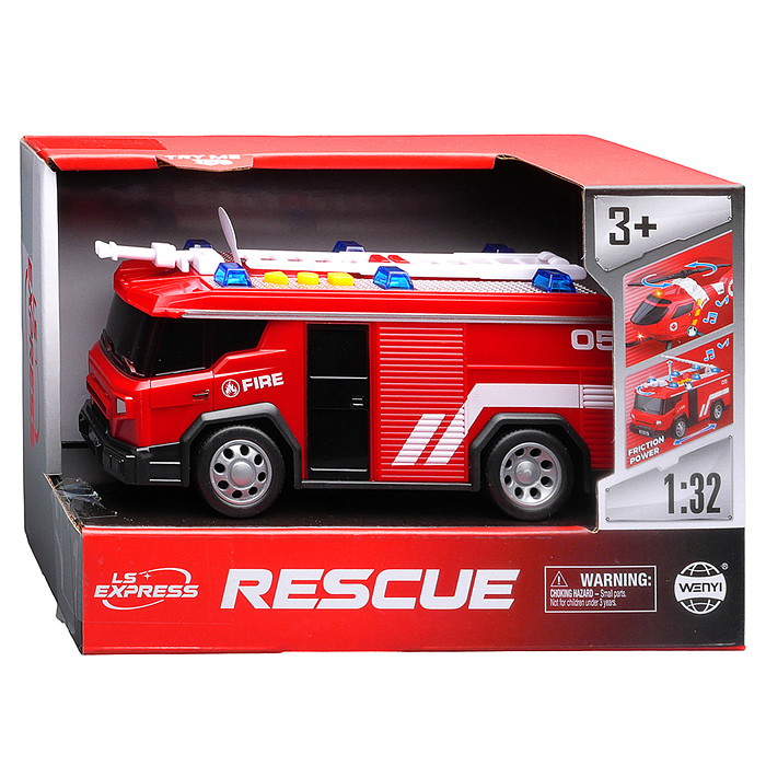 Машина WY1134A "Пожарная служба" 1:32 (свет, звук) в коробке
