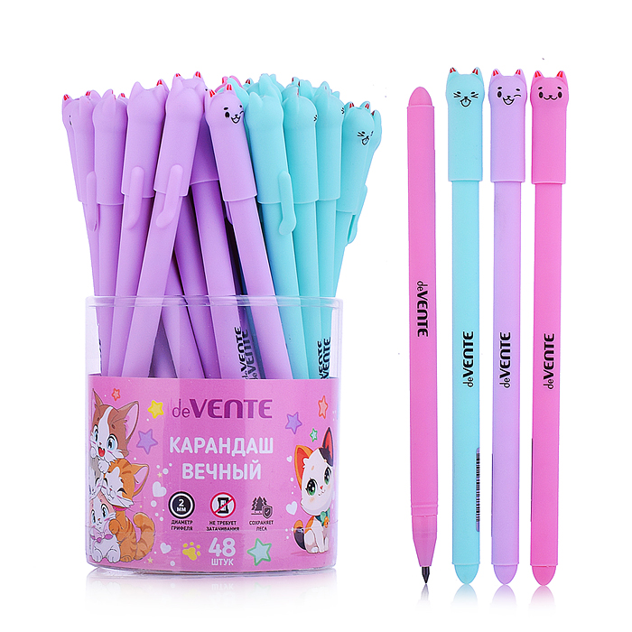 Карандаш вечный "Kitty" пластиковый корпус, колпачок в форме кошечки, диаметр грифеля 2 мм,