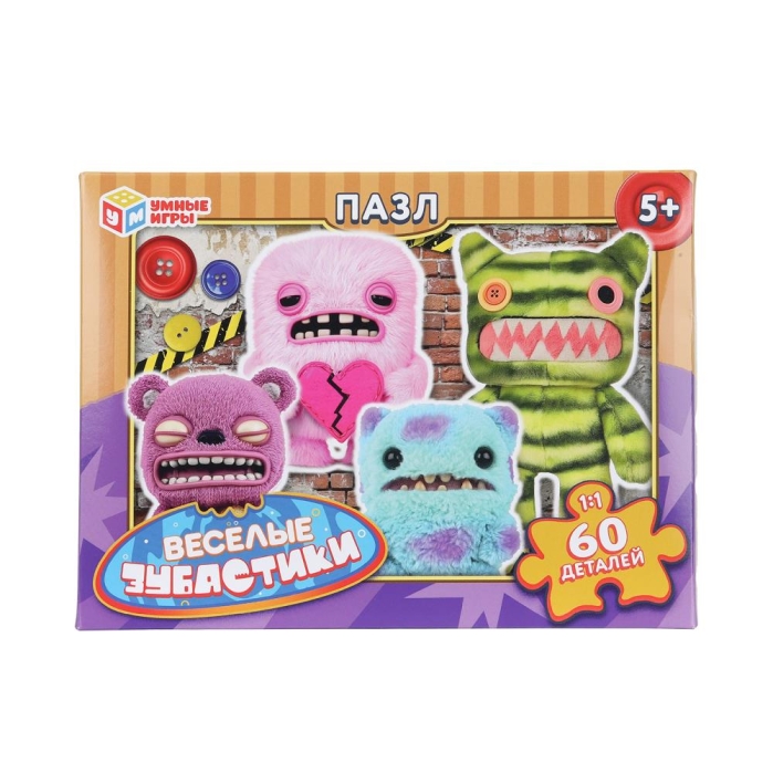Пазлы 60 "Веселые зубастики" 190х141х35 мм