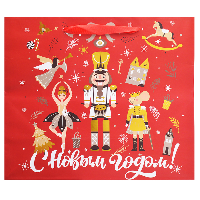 Пакет подарочный новогодний "Winter Wonderland" 26х13х32 см, Золотая сказка, фольга