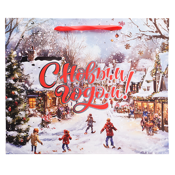 Пакет подарочный новогодний "Winter Wonderland" 26х13х32 см, Золотая сказка, фольга