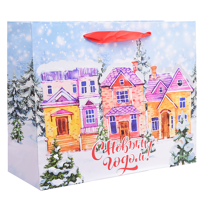 Пакет подарочный новогодний "Winter Wonderland" 26х13х32 см, Золотая сказка, фольга