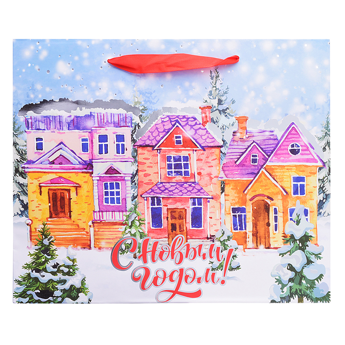 Пакет подарочный новогодний "Winter Wonderland" 26х13х32 см, Золотая сказка, фольга