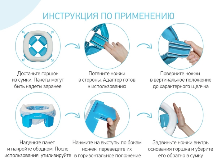 Горшок дорожный HandyPotty 3 в 1 голубой и вкладка голубая