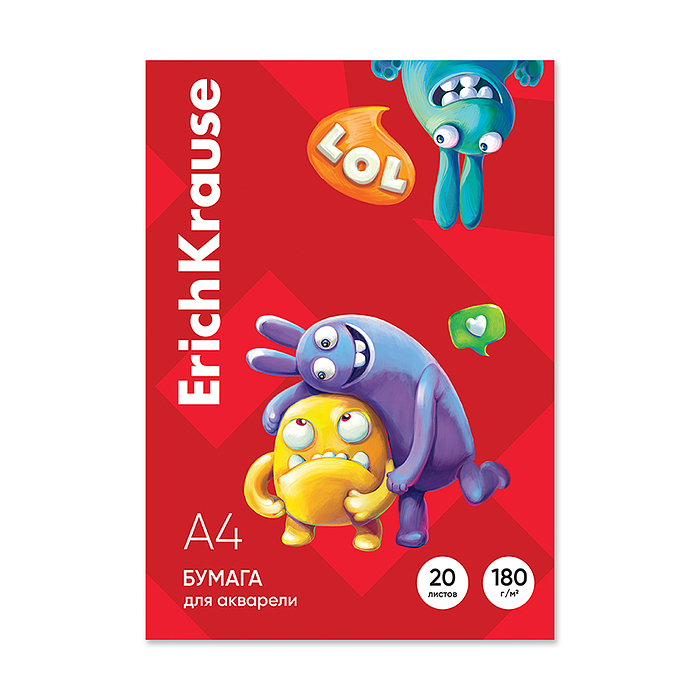 Бумага для акварели в картонной папке Jolly Friends, А4, 20 листов