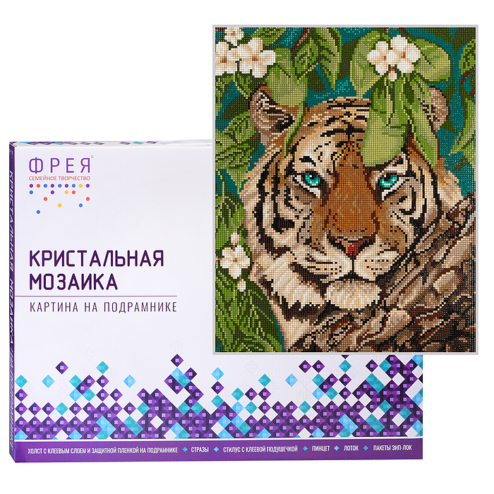Кристальная (алмазная) мозаика на подрамнике 30х40 "Загадочный тигр"