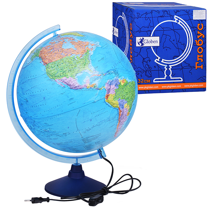 Глобус Земли политический 320 мм с подсветкой Рельефный Классик Евро Глобус Земли политический 320 мм с подсветкой Рельефный Классик Евро