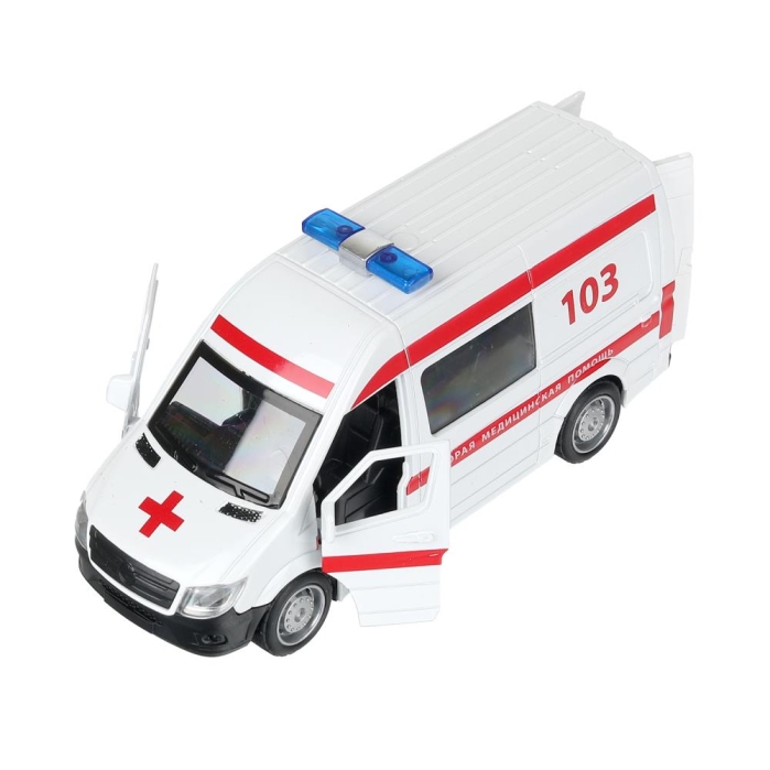 Фото к товару Машина металл свет-звук "Скорая помощь" 14,5см, двери, багаж, инерц, бел, кор. Машина металл свет-звук "Скорая помощь" 14,5см, двери, багаж, инерц, бел, кор.
