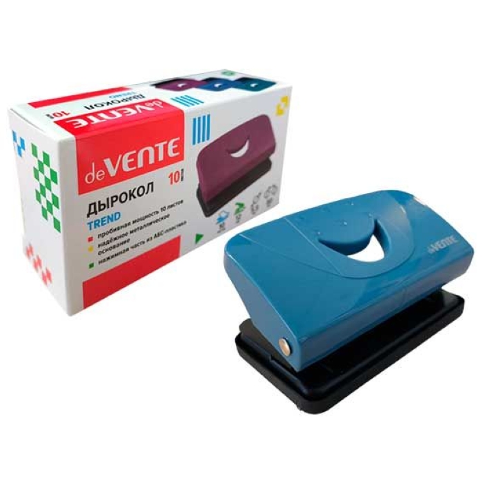 Дырокол "Trend" (10 листов) пластиковый, в картонной коробке, пепельно-синий