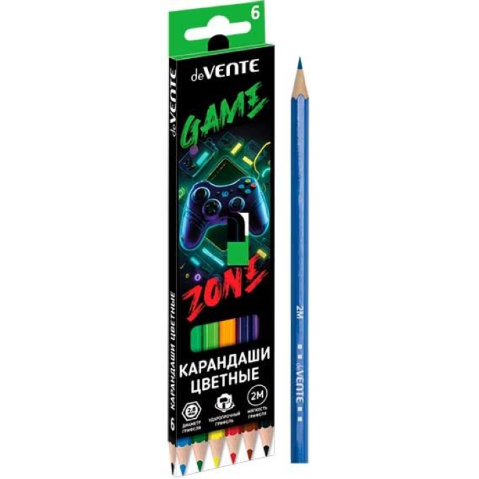 Карандаши цветные "Gamer" 06 цветов, 2М, диаметр грифеля 2,8 мм, шестигранные