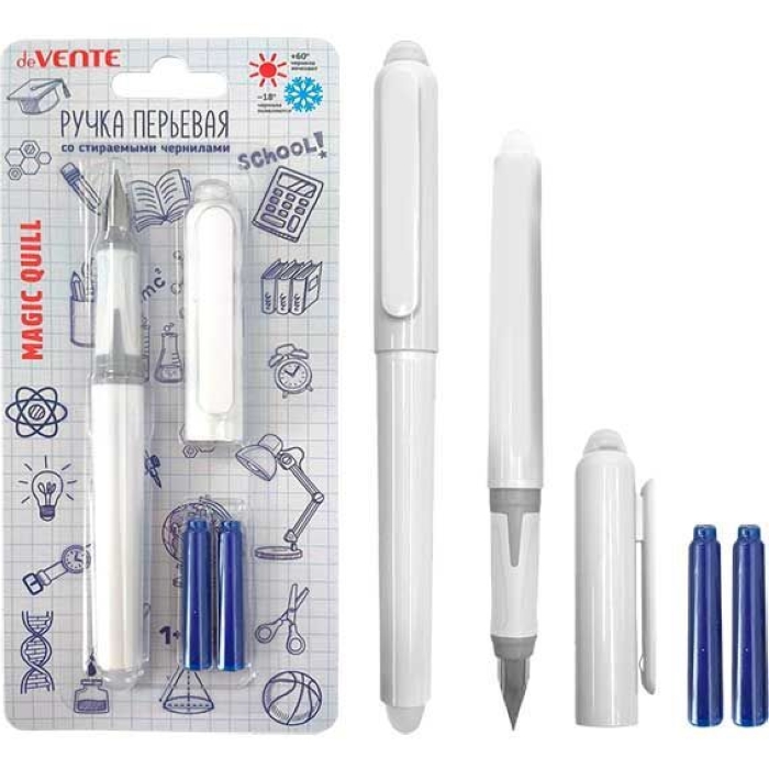 Ручка перьевая стираемая "Magic Quill" перо среднее F (Fine) с каучуковым держателем, синий