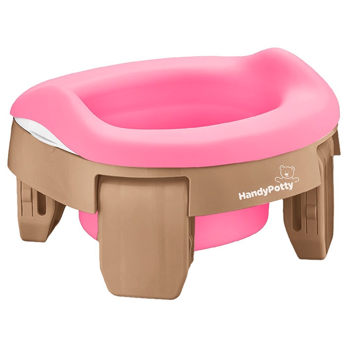 Горшок дорожный HandyPotty 3 в 1 бежевый и вкладка розовая Горшок дорожный HandyPotty 3 в 1 бежевый и вкладка розовая