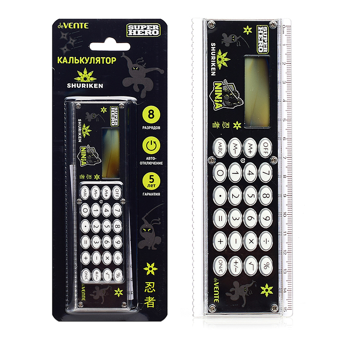 Калькулятор-линейка "SuperHero" 159x54x8 мм, для младших классов, 8 разрядный, работа с пам