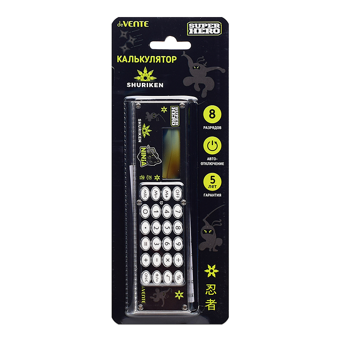 Фото к товару Калькулятор-линейка "SuperHero" 159x54x8 мм, для младших классов, 8 разрядный, работа с пам Калькулятор-линейка "SuperHero" 159x54x8 мм, для младших классов, 8 разрядный, работа с пам