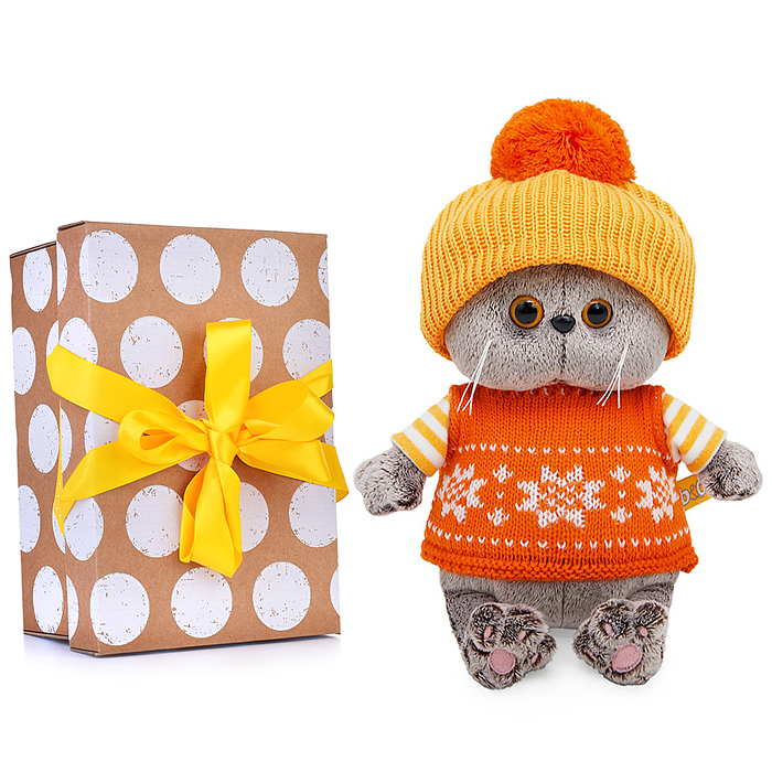 Кот Басик BABY в жилете и шапочке с помпоном