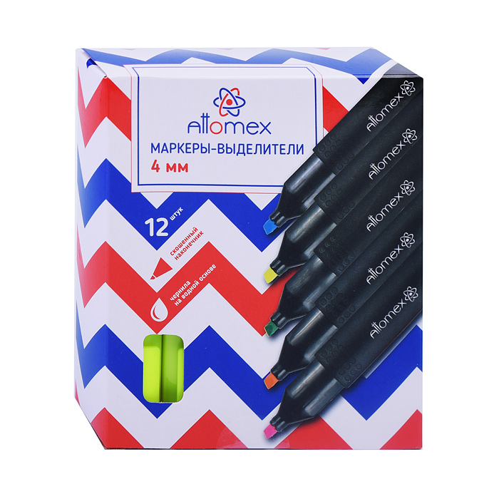 Маркер-выделитель "Attomex" плоский корпус с клипом, скошенный наконечник, ширина линии 1-4 мм, желт