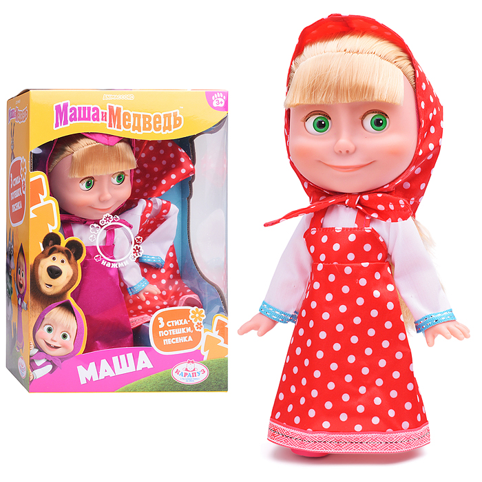 Кукла Маша и Медведь маша 25см, озвуч, платье в горошек, кор Кукла Маша и Медведь маша 25см, озвуч, платье в горошек, кор