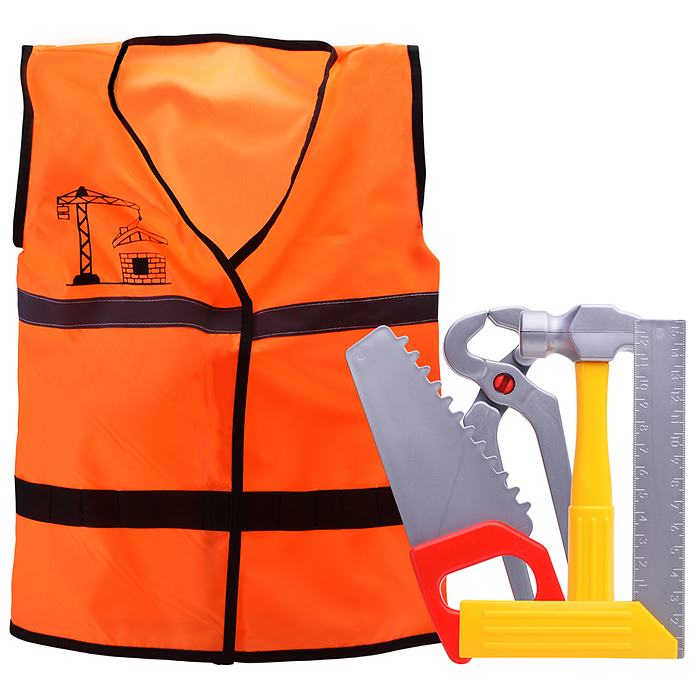 Набор строителя (жилет,молоток,линейка,пила,кусачки)