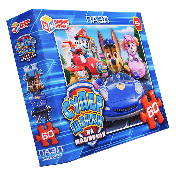 Пазлы 60 "Суперщенки в машинках"