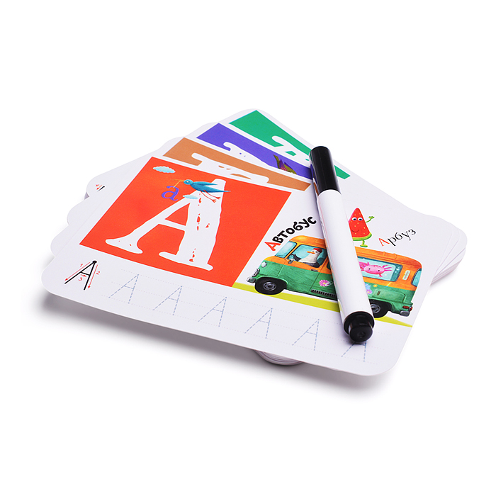 Фото к товару IQ Многоразовые карточки с маркером. 5+ Первая Азбука IQ Многоразовые карточки с маркером. 5+ Первая Азбука