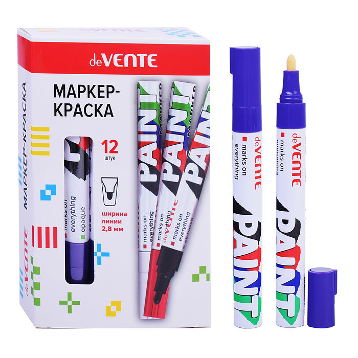 Маркер-краска фиолетовая, круглый алюминиевый корпус, с клипом, нитро-основа, пулевидный наконечник