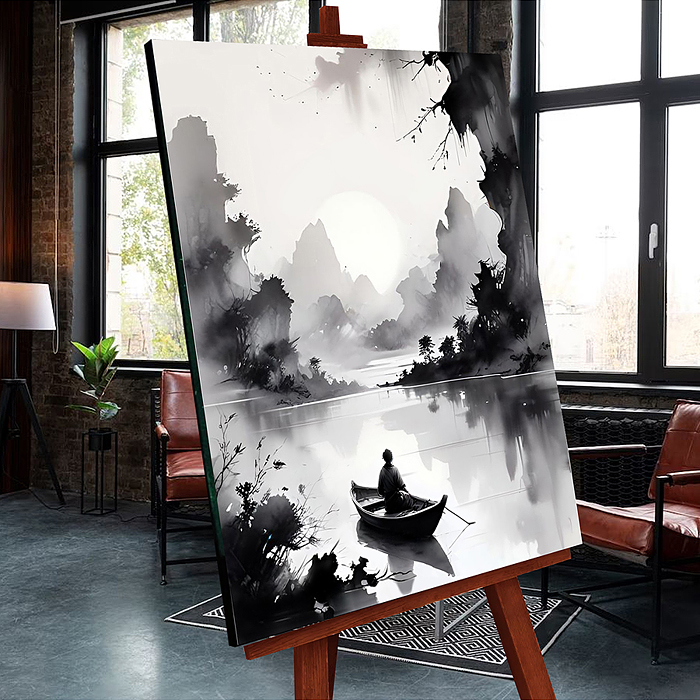 Картина по номерам 40х50 "Японский рыбак" со светящейся краской (9 цветов)