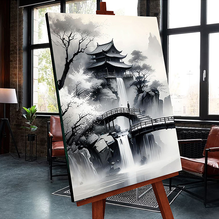 Картина по номерам 40х50 "Пагода в горах" светящаяся краска (9 цветов)