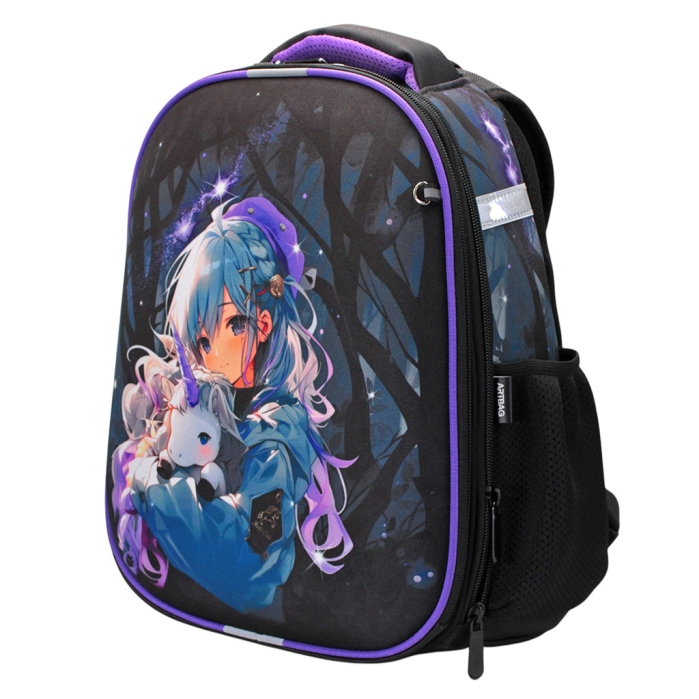 Рюкзак каркасный "Анимэ с единорогом" полиэстер, 2 отделения на молнии, 1 боковой карман