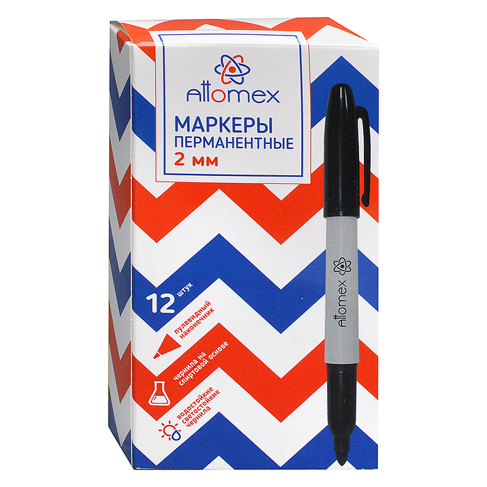 Фото к товару Маркер перманентный "Attomex" круглый корпус, пулевидный наконечник, ширина линии 2 мм, черный Маркер перманентный "Attomex" круглый корпус, пулевидный наконечник, ширина линии 2 мм, черный