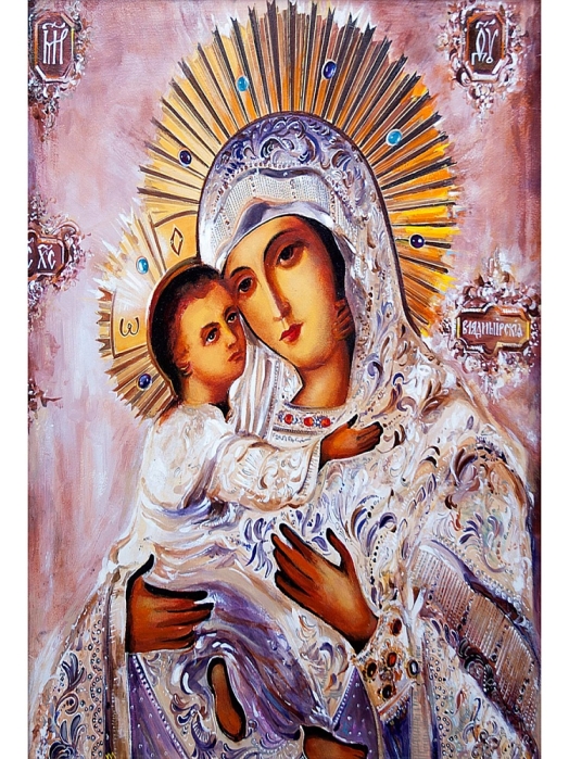 Алмазная мозаика 30х40 "Дева Мария с младенцем" без подр., с полн. заполн. (30цв) (блест.) 