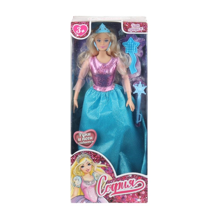 Кукла 29см София, руки и ноги сгиб., Принцесса, акс, кор 