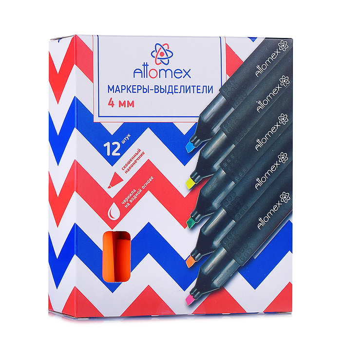 Маркер-выделитель "Attomex" плоский корпус с клипом, скошенный наконечник, ширина линии 1-4 мм, оран