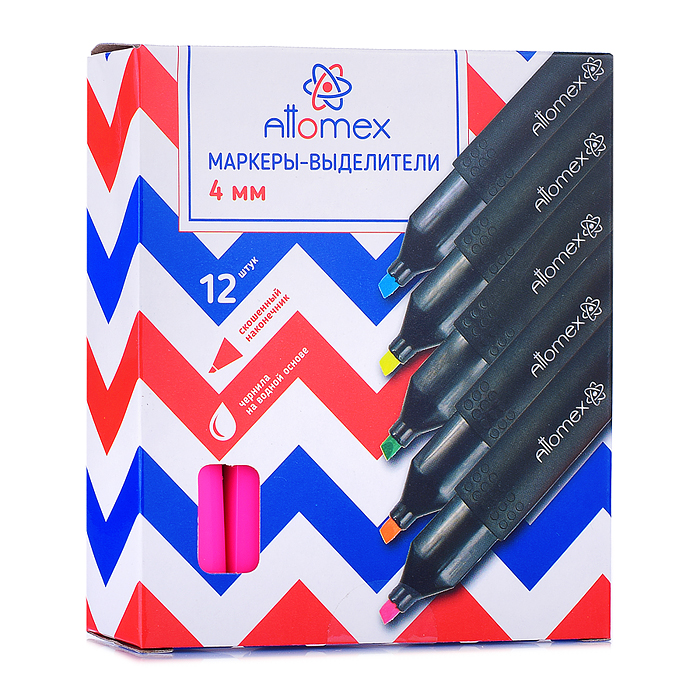 Маркер-выделитель "Attomex" плоский корпус с клипом, скошенный наконечник, ширина линии 1-4 мм, розо