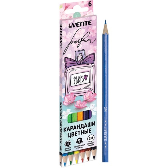 Карандаши цветные "Perfume" 06 цветов, 2М, диаметр грифеля 2,8 мм, шестигранные