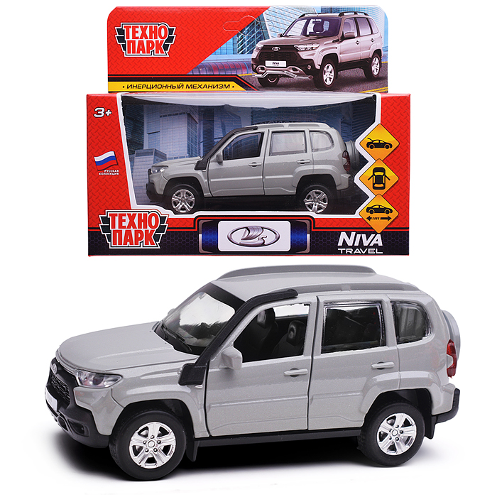Машина металл LADA Niva travel 12 см, (двери, серый) инерц, в коробке