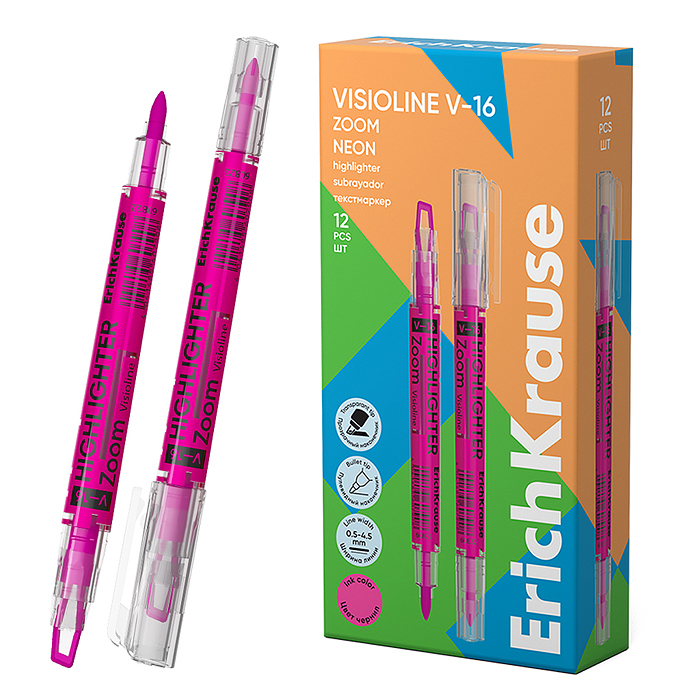 Двухсторонний текстмаркер Visioline V-16 Zoom Neon, цвет чернил розовый 
