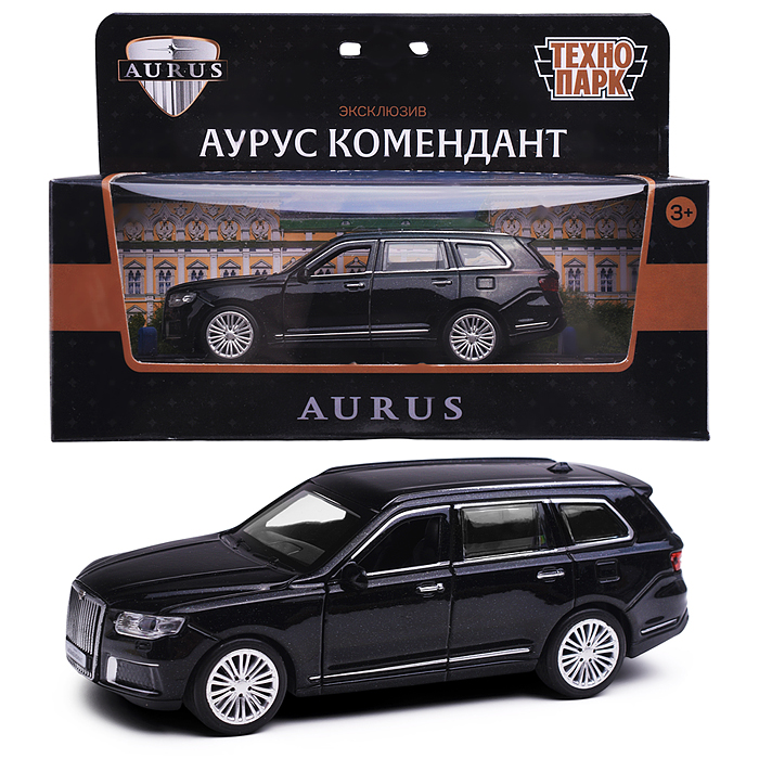 Машина металл Аурус Комендант 12,5 см, (двери, багаж, черный) инерц, в коробке 