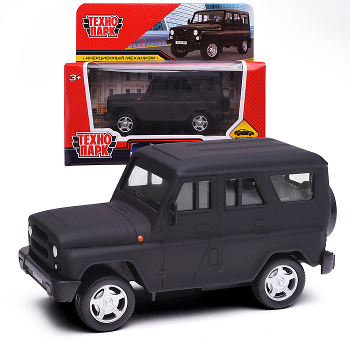 Машина металл UAZ Хантер 10,5 см, (матовый черный) инерц, в коробке