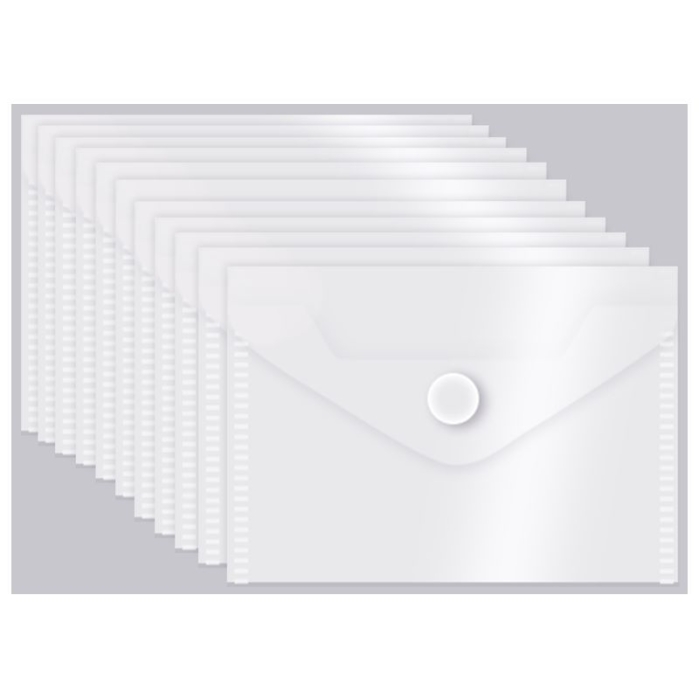 Папка-конверт на кнопке A7 (105x74 мм) 180 мкм, полипропилен, прозрачная, 10 шт в упаковке