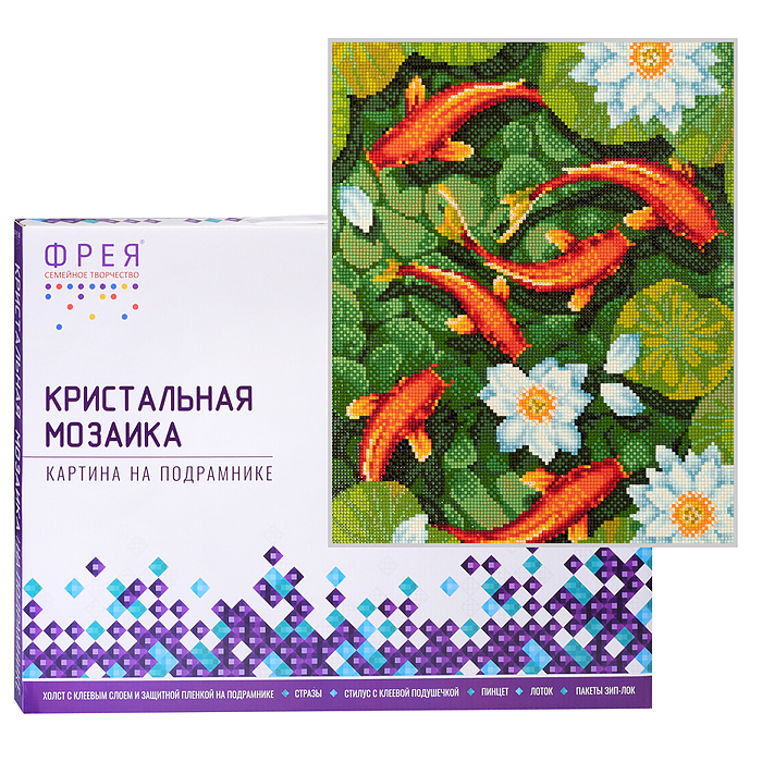Кристальная (алмазная) мозаика на подрамнике 40х30 "Карпы Кои"