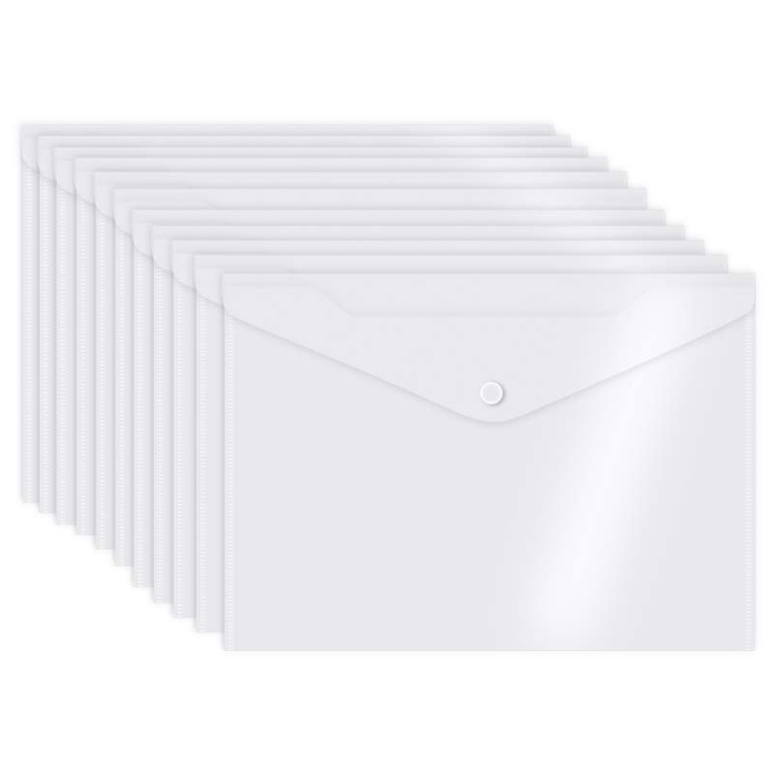 Папка-конверт на кнопке A4 (330x235 мм) 180 мкм, полипропилен, прозрачная