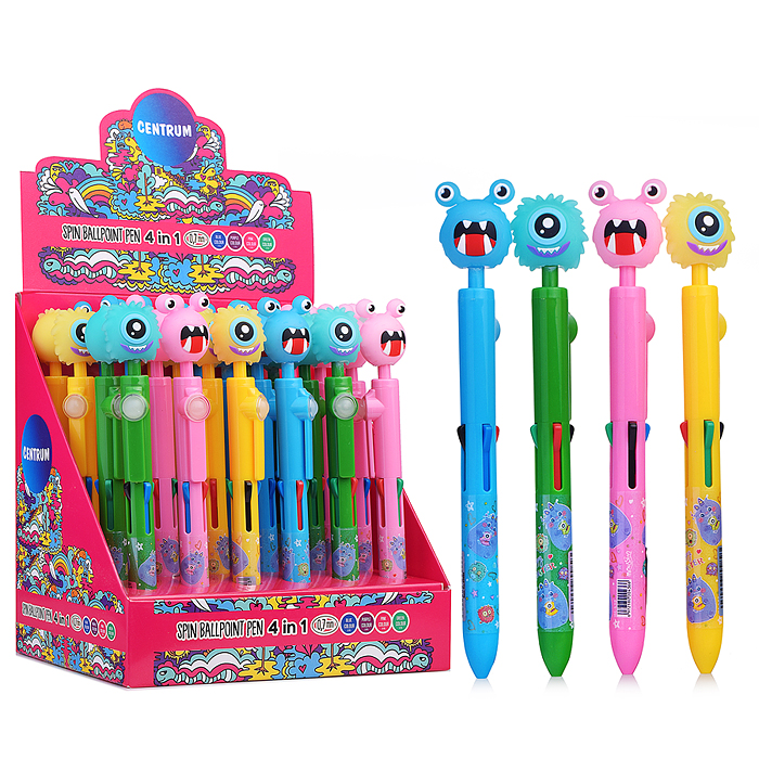Ручка-автомат "Монстрики" 4 цвета, 0,7 мм в диспле Ручка-автомат "Монстрики" 4 цвета, 0,7 мм в диспле